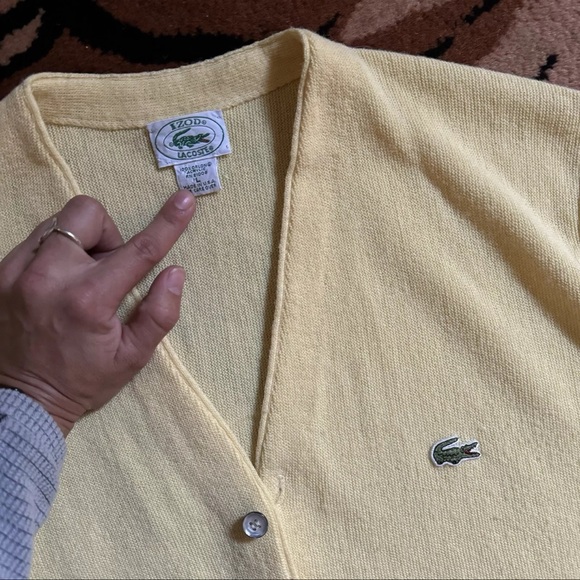 Vintage L Izod Lacoste Cardigan Sweater  Yellow Acrylic Alligator Grandpa 1980s - Picture 5 of 5